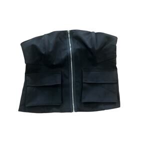 Like An Angel Womens Strapless Front Zip Black Crop Top Size XL Pockets Y2K